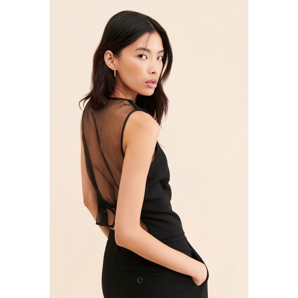 Maeve Anthropologie Sheer Organza Back Tailored Vest Black Medium